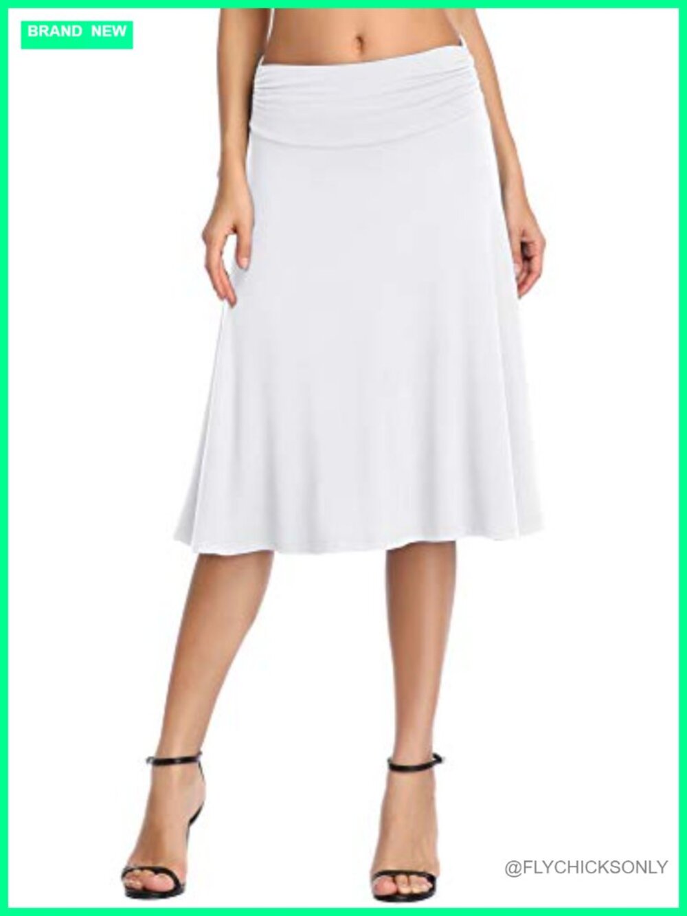Women's Ruched High Waist Midi A-Line Flared Stretchy Casual Skirt